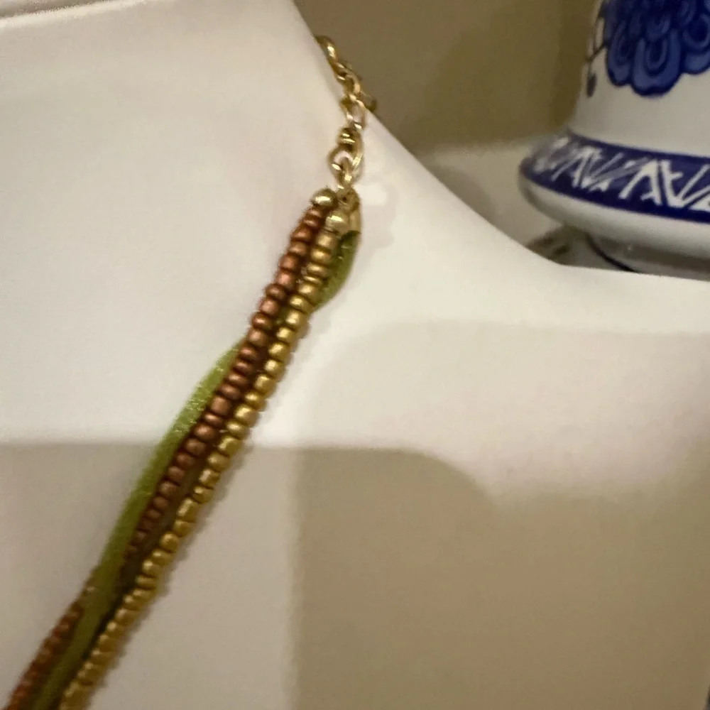 Premier Designs Gold Tone Faux Peridot Multi Strand Beaded Necklace